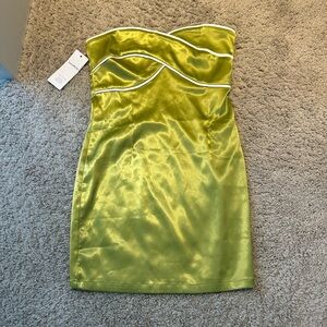 Green strapless canton walker dress